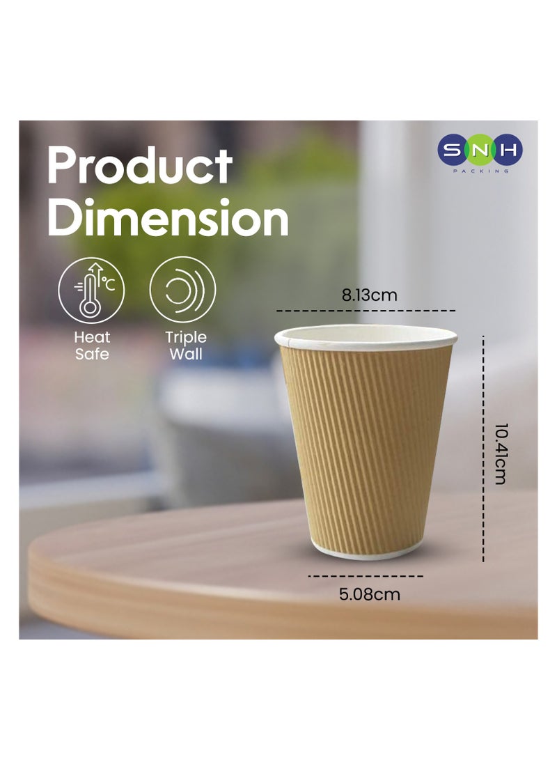 SNH Packing 8 Oz (Pack of 50) Brown Ripple Disposable Cups - 3 Layered Corrugated Paper Cups - Disposable Coffee Cup for Hot & Cold Drinks - Perfect for Events & Parties - Image 2